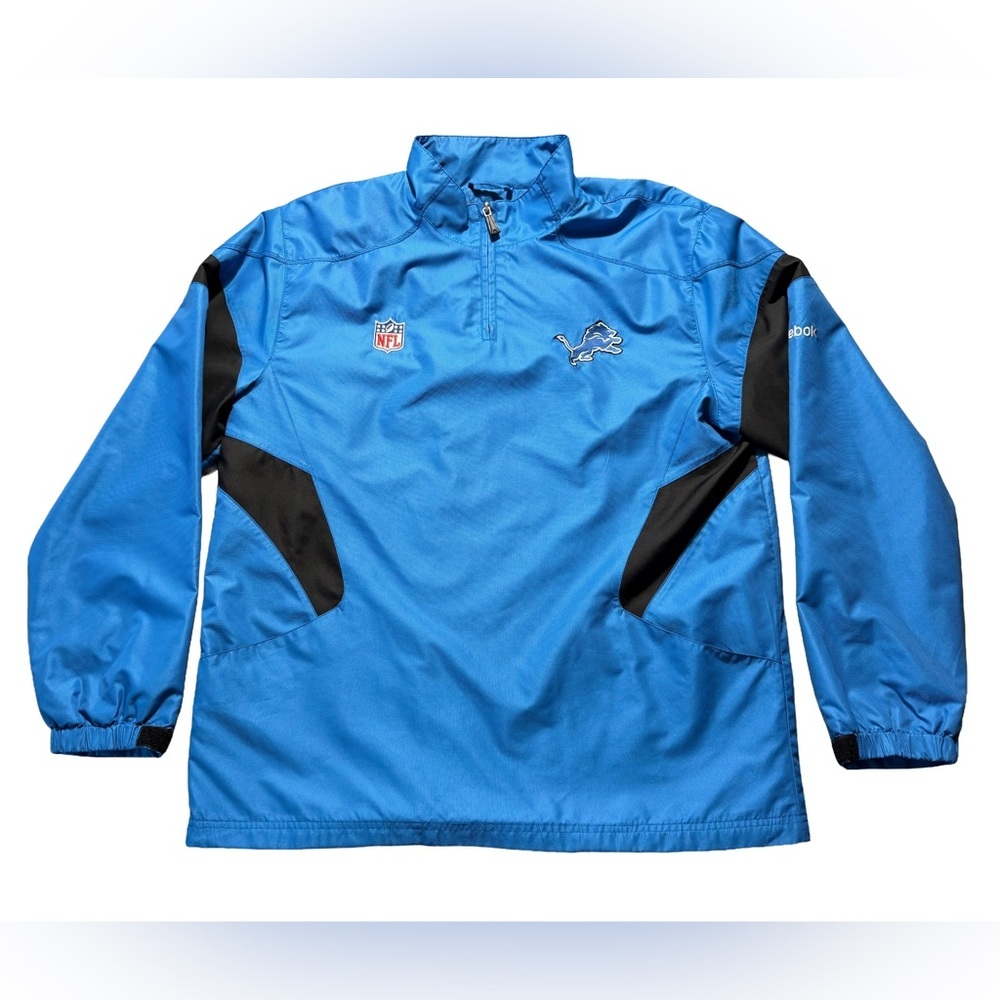 Detroit Lions Reebok XL NFL Windbreaker Jacket Blue On Field Vintage Mens